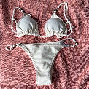 Brazilian Textured Cream Bikini Set
